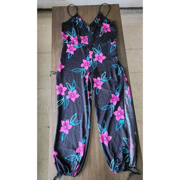 Women's Unbranded Floral Harem Jumpsuit With Side Slit One Size Fits All - Picture 4 of 12